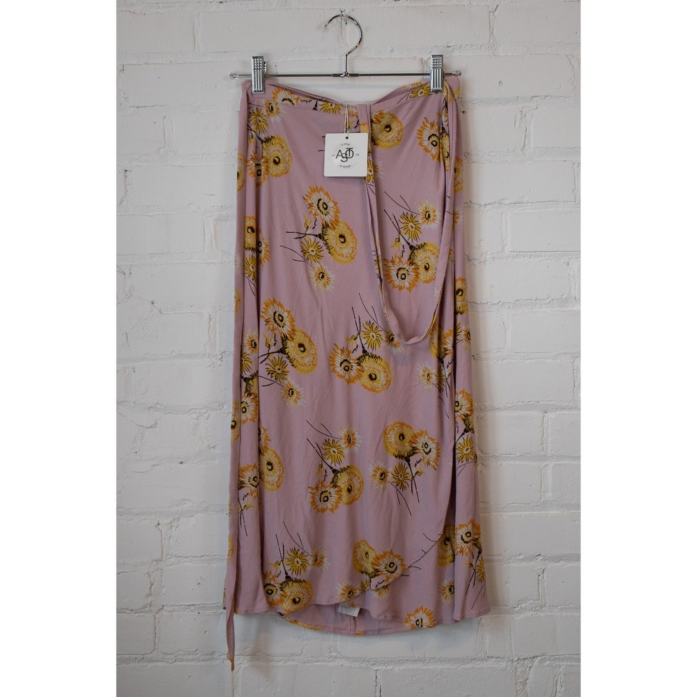 Madewell Pink Sunflower Floral Wrap Midi Skirt Size 2 Tulip Hem Crepe